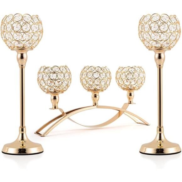 Set of 3 Gold Candle Holders Halloween Table Centerpieces,Tealight Candlestick - Picture 1 of 7